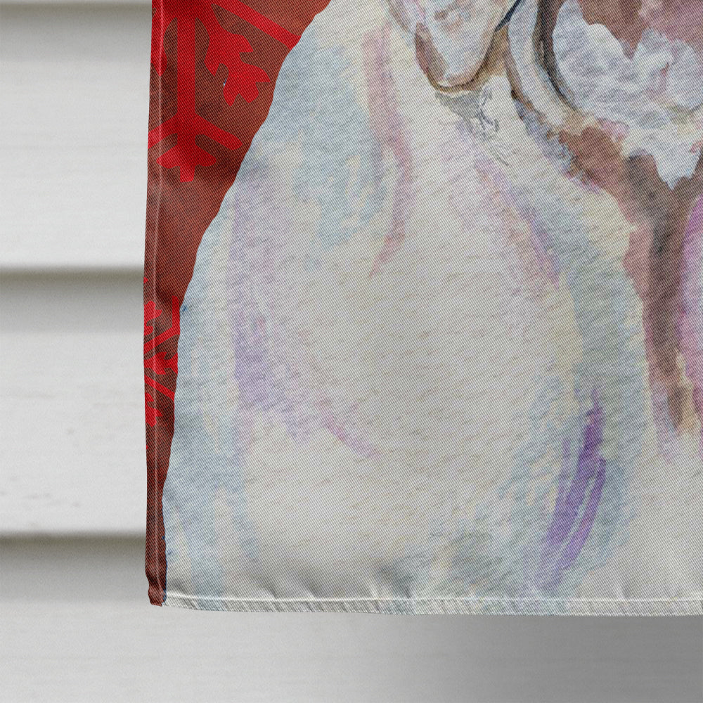 Bulldog English Red and Green Snowflakes Holiday Christmas House Flag 28x40 Porch Sleeve Pole Decorative Outside Yard Banner Artwork Wall Hanging, Polyester