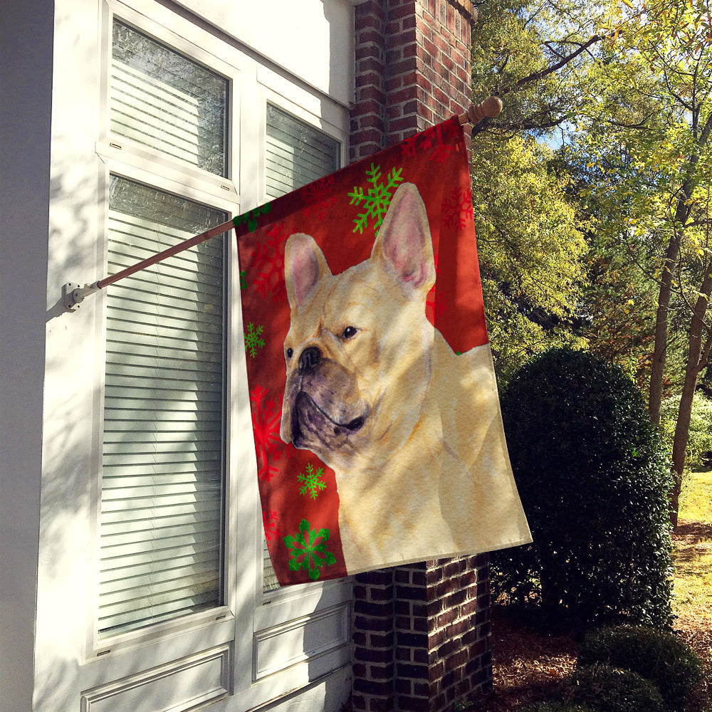 French Bulldog Red and Green Snowflakes Holiday Christmas House Flag 28x40 Porch Sleeve Pole Decorative Outside Yard Banner Artwork Wall Hanging, Polyester