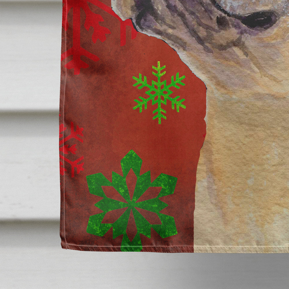 French Bulldog Red and Green Snowflakes Holiday Christmas House Flag 28x40 Porch Sleeve Pole Decorative Outside Yard Banner Artwork Wall Hanging, Polyester