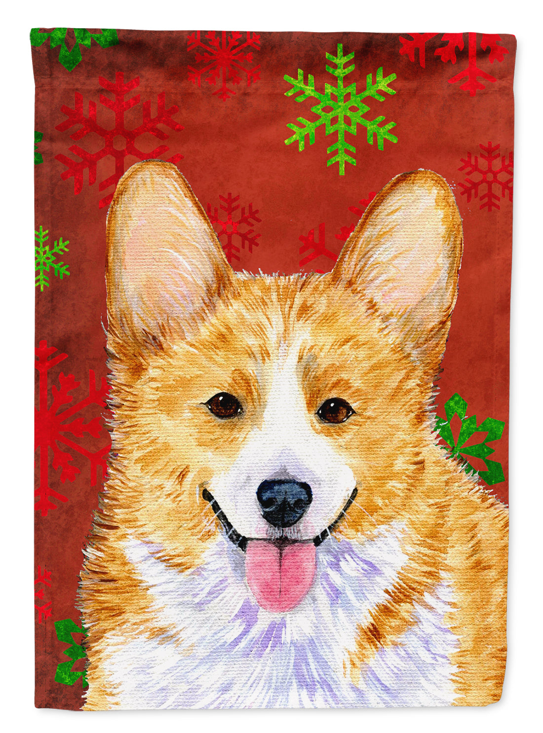 Corgi Red and Green Snowflakes Holiday Christmas House Flag 28x40 Porch Sleeve Pole Decorative Outside Yard Banner Artwork Wall Hanging, Polyester