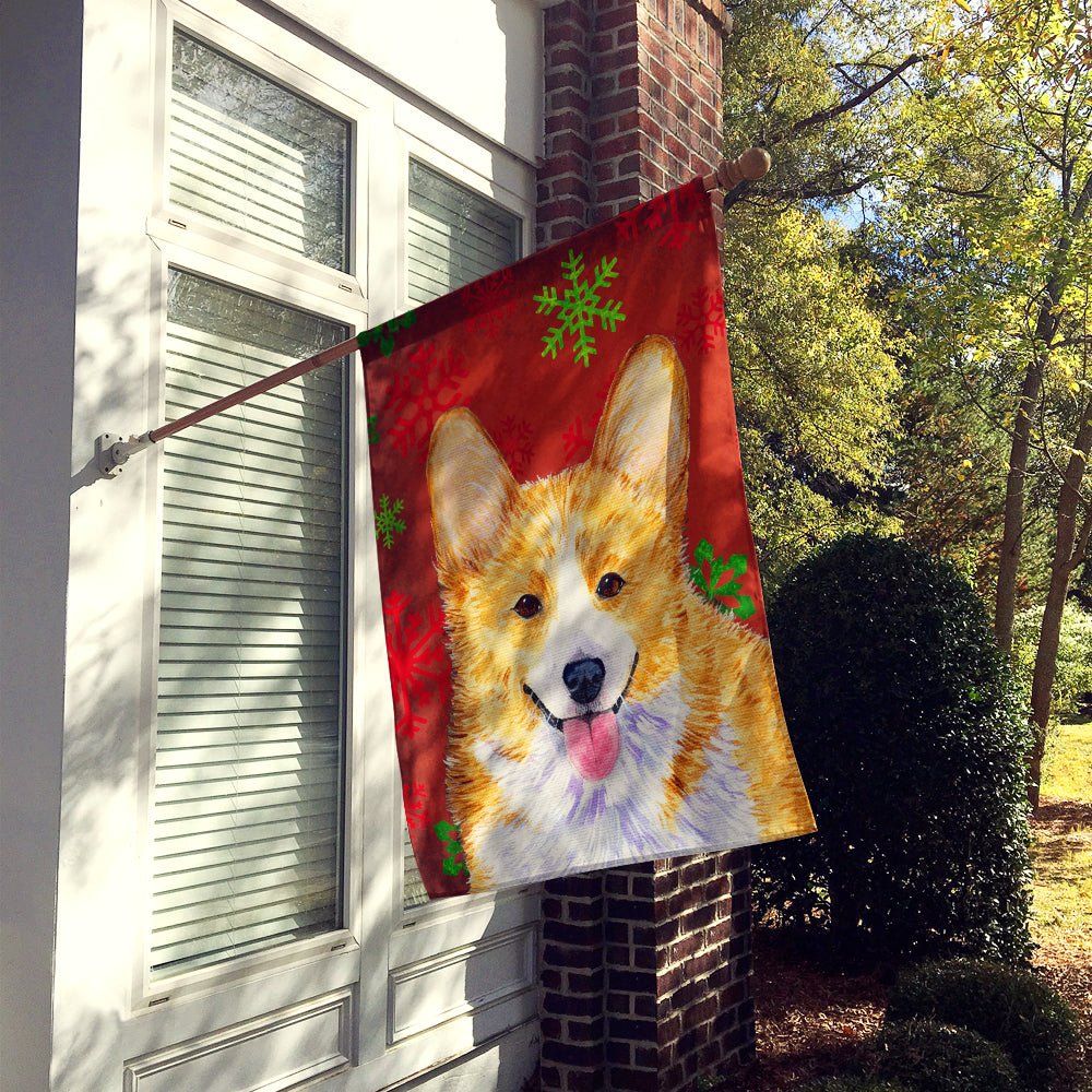 Corgi Red and Green Snowflakes Holiday Christmas House Flag 28x40 Porch Sleeve Pole Decorative Outside Yard Banner Artwork Wall Hanging, Polyester