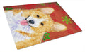 Corgi Red and Green Snowflakes Holiday Christmas Cutting Board Tempered Glass Kitchen Cutting Surface, Heat Resistant Chopping, Non-Slip Feet, Food Prep & Serving