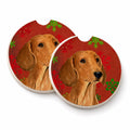 Dachshund Red and Green Snowflakes Holiday Christmas Set of 2 Cup Holder Car Coasters Absorbent Round Sandstone Coasters Gifts for Men or Women, 2.5, Multicolor