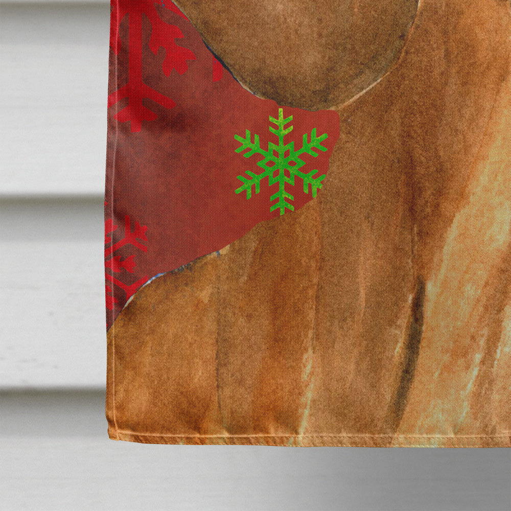 Dachshund Red and Green Snowflakes Holiday Christmas House Flag 28x40 Porch Sleeve Pole Decorative Outside Yard Banner Artwork Wall Hanging, Polyester