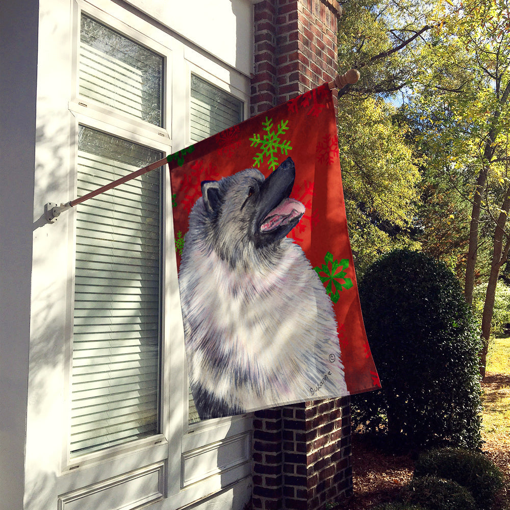 Keeshond Red and Green Snowflakes Holiday Christmas House Flag 28x40 Porch Sleeve Pole Decorative Outside Yard Banner Artwork Wall Hanging, Polyester