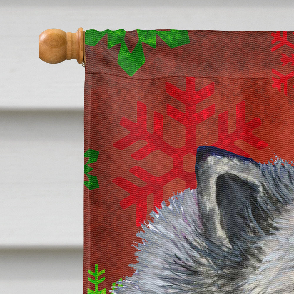 Keeshond Red and Green Snowflakes Holiday Christmas House Flag 28x40 Porch Sleeve Pole Decorative Outside Yard Banner Artwork Wall Hanging, Polyester