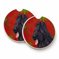 Briard Red and Green Snowflakes Holiday Christmas Set of 2 Cup Holder Car Coasters Absorbent Round Sandstone Coasters Gifts for Men or Women, 2.5, Multicolor