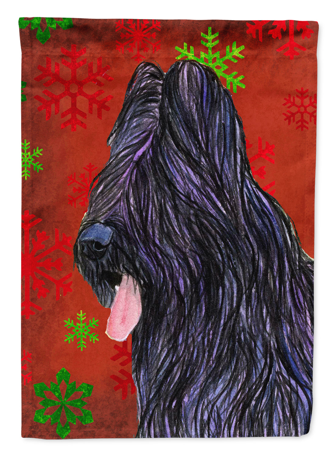Briard Red and Green Snowflakes Holiday Christmas House Flag 28x40 Porch Sleeve Pole Decorative Outside Yard Banner Artwork Wall Hanging, Polyester