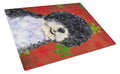 Portuguese Water Dog Red Green Snowflake Christmas Cutting Board Tempered Glass Kitchen Cutting Surface, Heat Resistant Chopping, Non-Slip Feet, Food Prep & Serving