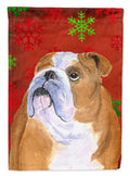 Bulldog English Red and Green Snowflakes Holiday Christmas House Flag 28x40 Porch Sleeve Pole Decorative Outside Yard Banner Artwork Wall Hanging, Polyester
