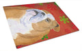 Bulldog English Red and Green Snowflakes Holiday Christmas Cutting Board Tempered Glass Kitchen Cutting Surface, Heat Resistant Chopping, Non-Slip Feet, Food Prep & Serving