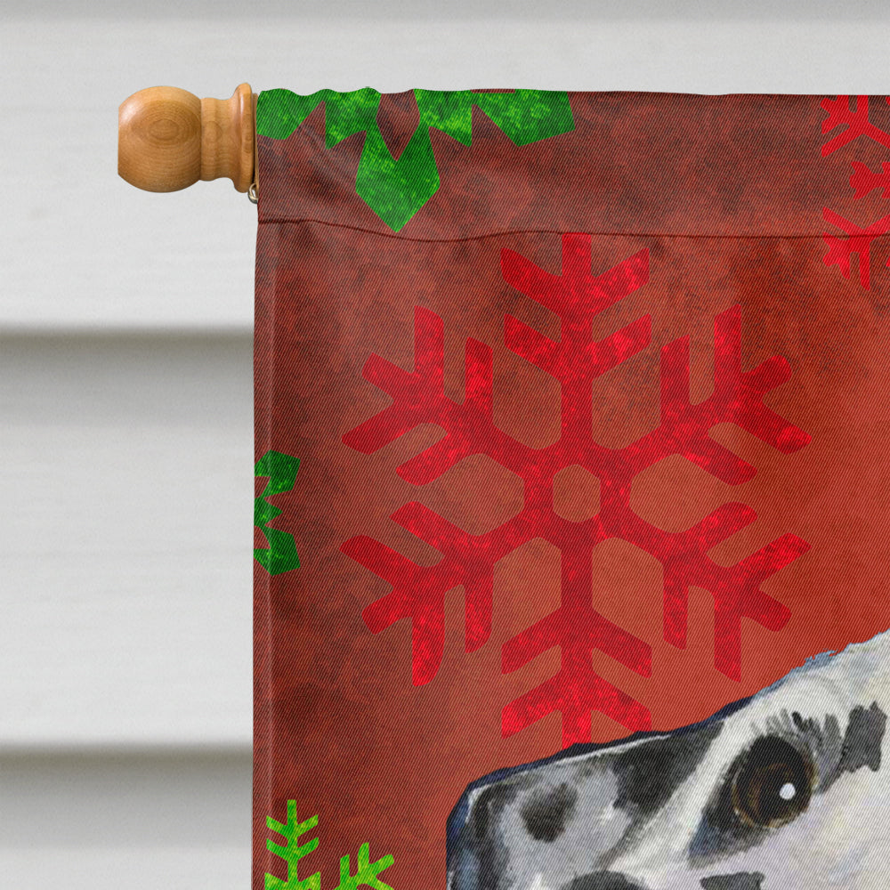 Dalmatian Red and Green Snowflakes Holiday Christmas House Flag 28x40 Porch Sleeve Pole Decorative Outside Yard Banner Artwork Wall Hanging, Polyester