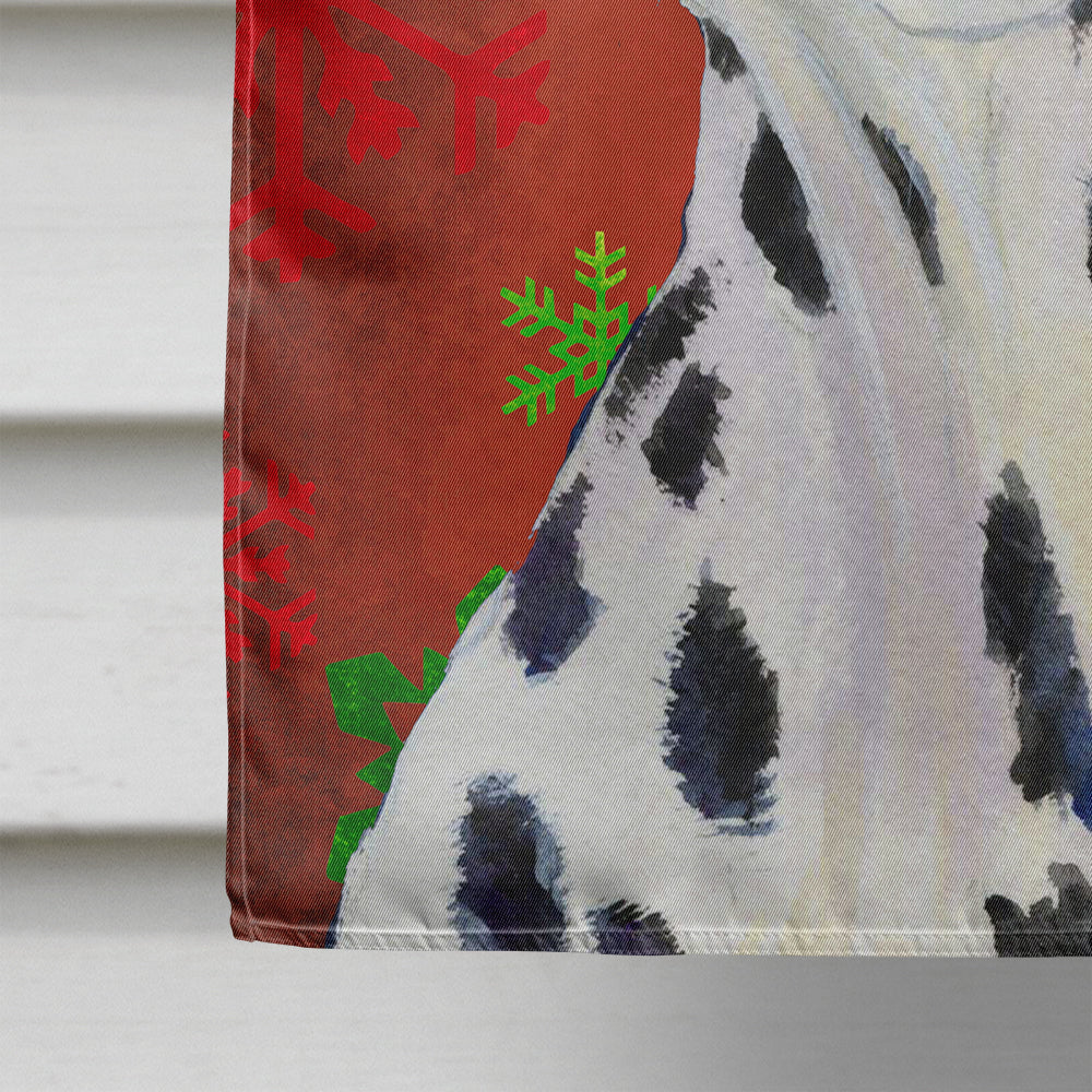 Dalmatian Red and Green Snowflakes Holiday Christmas House Flag 28x40 Porch Sleeve Pole Decorative Outside Yard Banner Artwork Wall Hanging, Polyester
