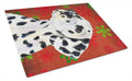 Dalmatian Red and Green Snowflakes Holiday Christmas Cutting Board Tempered Glass Kitchen Cutting Surface, Heat Resistant Chopping, Non-Slip Feet, Food Prep & Serving
