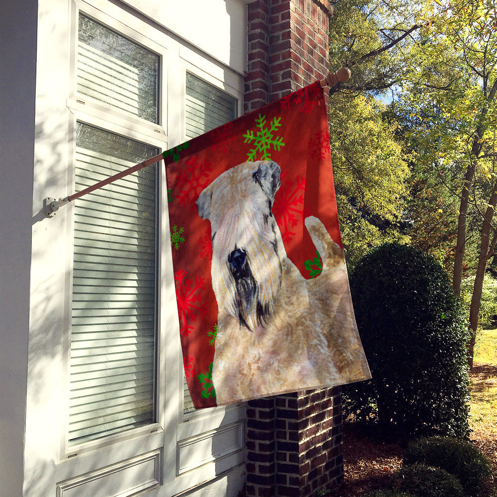 Wheaten Terrier Soft Coated Red Snowflakes Holiday Christmas House Flag 28x40 Porch Sleeve Pole Decorative Outside Yard Banner Artwork Wall Hanging, Polyester