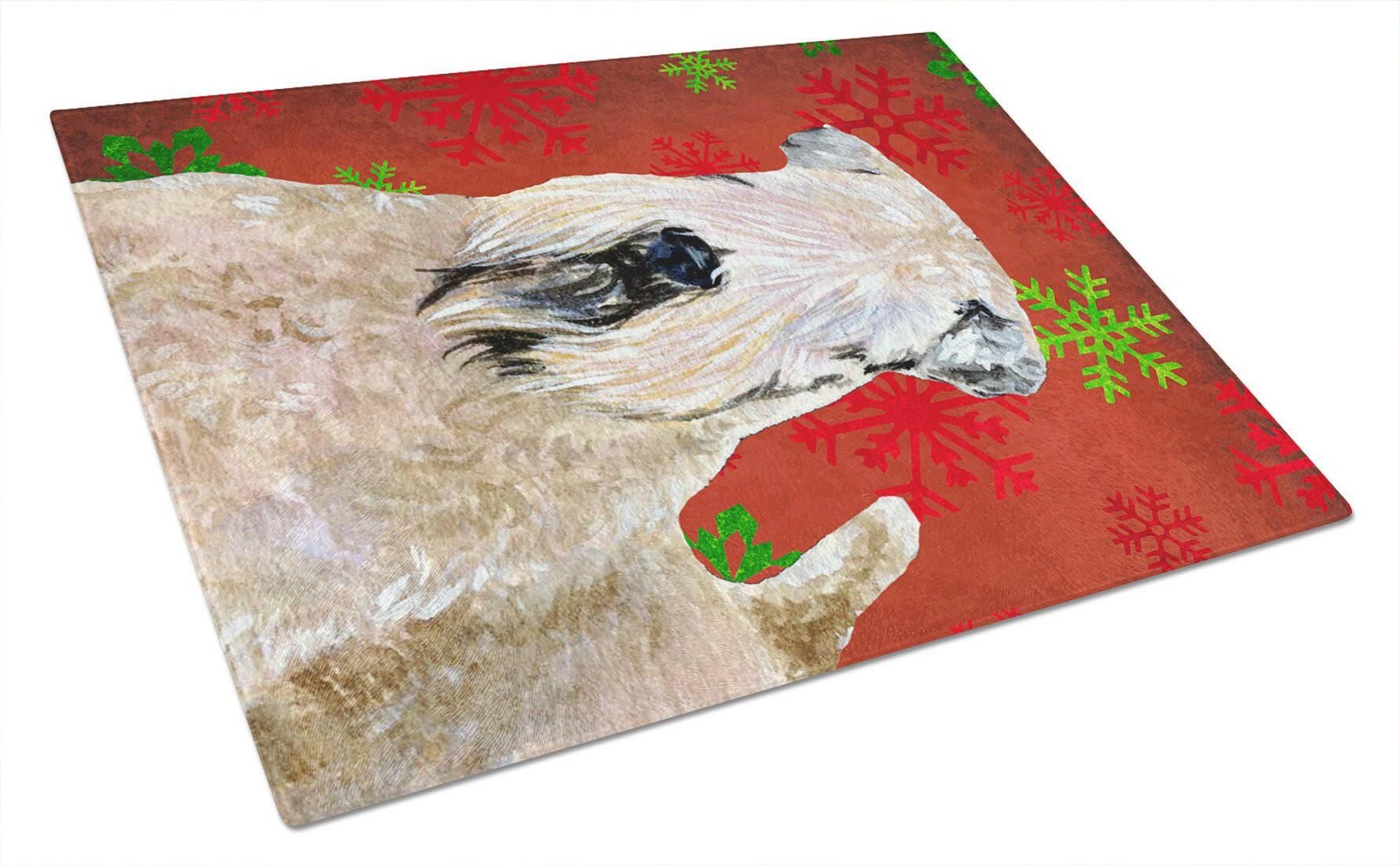Wheaten Terrier Soft Coated Red Snowflakes Holiday Christmas Cutting Board Tempered Glass Kitchen Cutting Surface, Heat Resistant Chopping, Non-Slip Feet, Food Prep & Serving