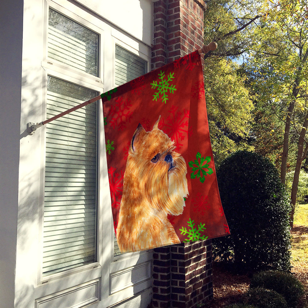Brussels Griffon Red and Green Snowflakes Holiday Christmas House Flag 28x40 Porch Sleeve Pole Decorative Outside Yard Banner Artwork Wall Hanging, Polyester