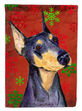 Doberman Red and Green Snowflakes Holiday Christmas House Flag 28x40 Porch Sleeve Pole Decorative Outside Yard Banner Artwork Wall Hanging, Polyester