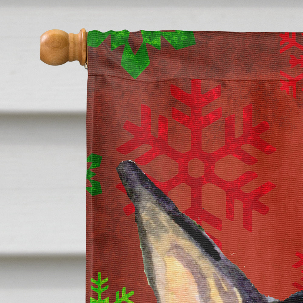 Doberman Red and Green Snowflakes Holiday Christmas House Flag 28x40 Porch Sleeve Pole Decorative Outside Yard Banner Artwork Wall Hanging, Polyester