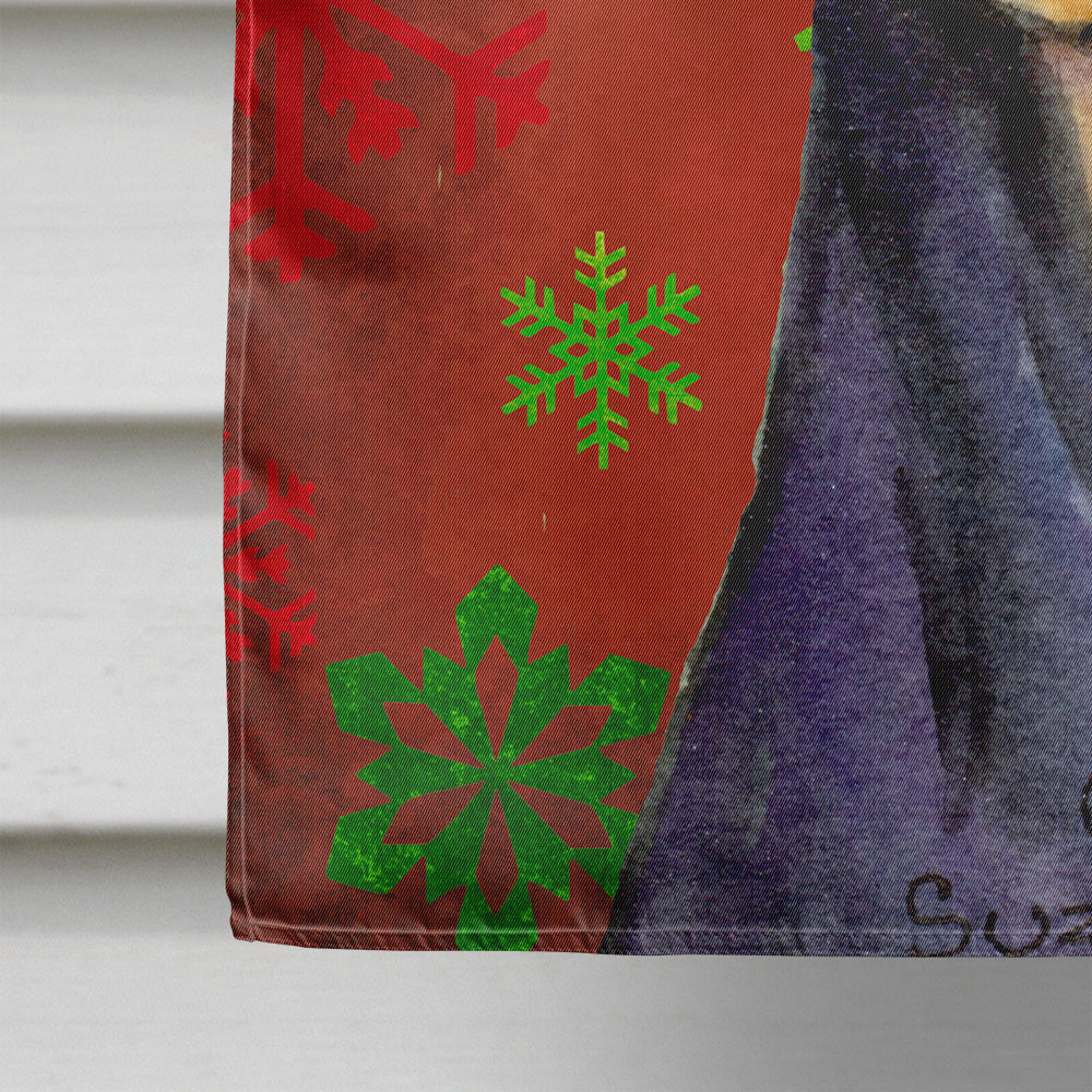 Doberman Red and Green Snowflakes Holiday Christmas House Flag 28x40 Porch Sleeve Pole Decorative Outside Yard Banner Artwork Wall Hanging, Polyester