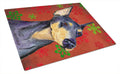 Doberman Red and Green Snowflakes Holiday Christmas Cutting Board Tempered Glass Kitchen Cutting Surface, Heat Resistant Chopping, Non-Slip Feet, Food Prep & Serving