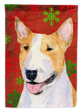 Bull Terrier Red and Green Snowflakes Holiday Christmas House Flag 28x40 Porch Sleeve Pole Decorative Outside Yard Banner Artwork Wall Hanging, Polyester