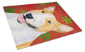 Bull Terrier Red and Green Snowflakes Holiday Christmas Cutting Board Tempered Glass Kitchen Cutting Surface, Heat Resistant Chopping, Non-Slip Feet, Food Prep & Serving