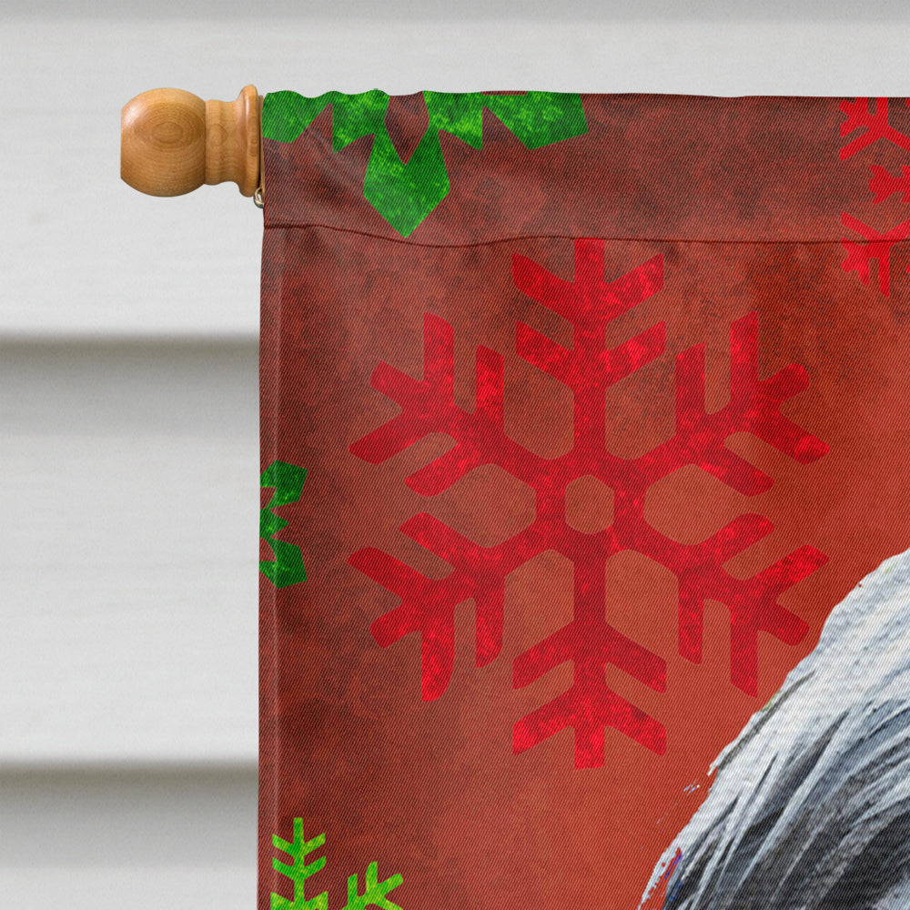 Bearded Collie Red and Green Snowflakes Holiday Christmas House Flag 28x40 Porch Sleeve Pole Decorative Outside Yard Banner Artwork Wall Hanging, Polyester