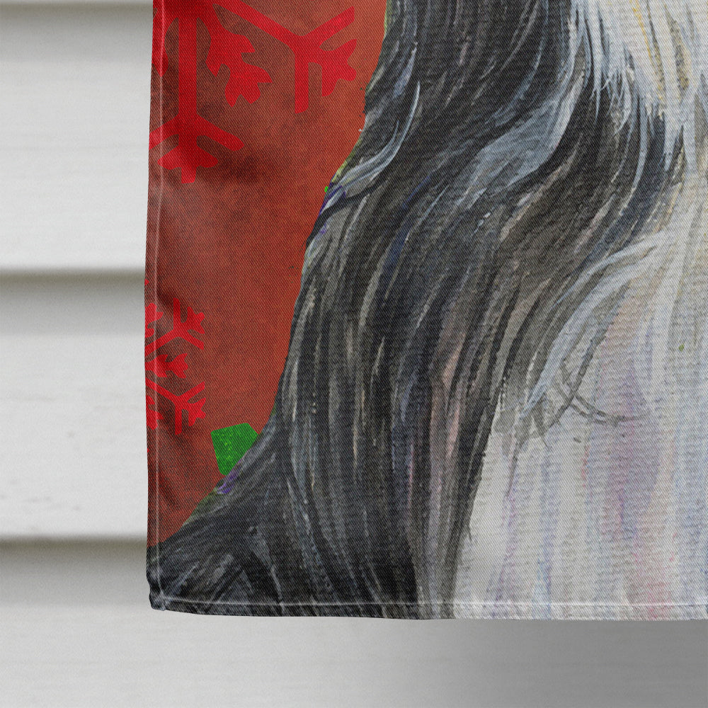 Bearded Collie Red and Green Snowflakes Holiday Christmas House Flag 28x40 Porch Sleeve Pole Decorative Outside Yard Banner Artwork Wall Hanging, Polyester