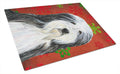 Bearded Collie Red and Green Snowflakes Holiday Christmas Cutting Board Tempered Glass Kitchen Cutting Surface, Heat Resistant Chopping, Non-Slip Feet, Food Prep & Serving