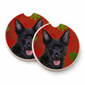 Australian Kelpie Red Green Snowflakes Christmas Set of 2 Cup Holder Car Coasters Absorbent Round Sandstone Coasters Gifts for Men or Women, 2.5, Multicolor