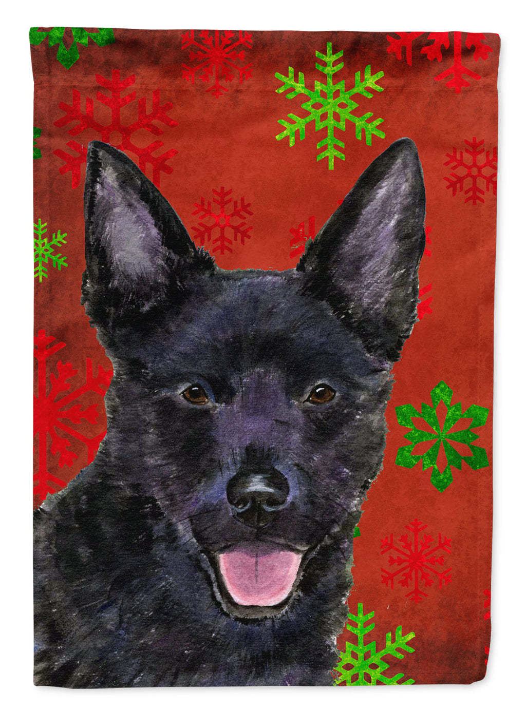 Australian Kelpie Red Green Snowflakes Christmas House Flag 28x40 Porch Sleeve Pole Decorative Outside Yard Banner Artwork Wall Hanging, Polyester