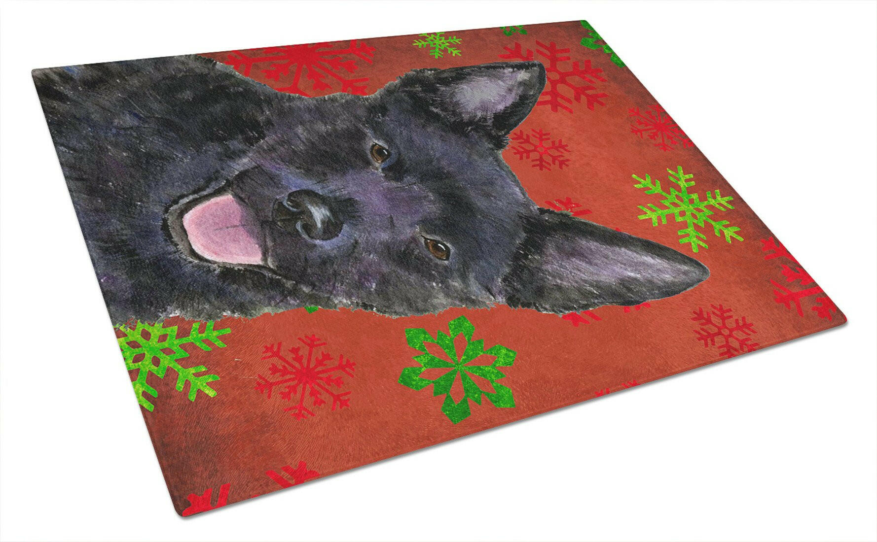 Australian Kelpie Red Green Snowflakes Christmas Cutting Board Tempered Glass Kitchen Cutting Surface, Heat Resistant Chopping, Non-Slip Feet, Food Prep & Serving