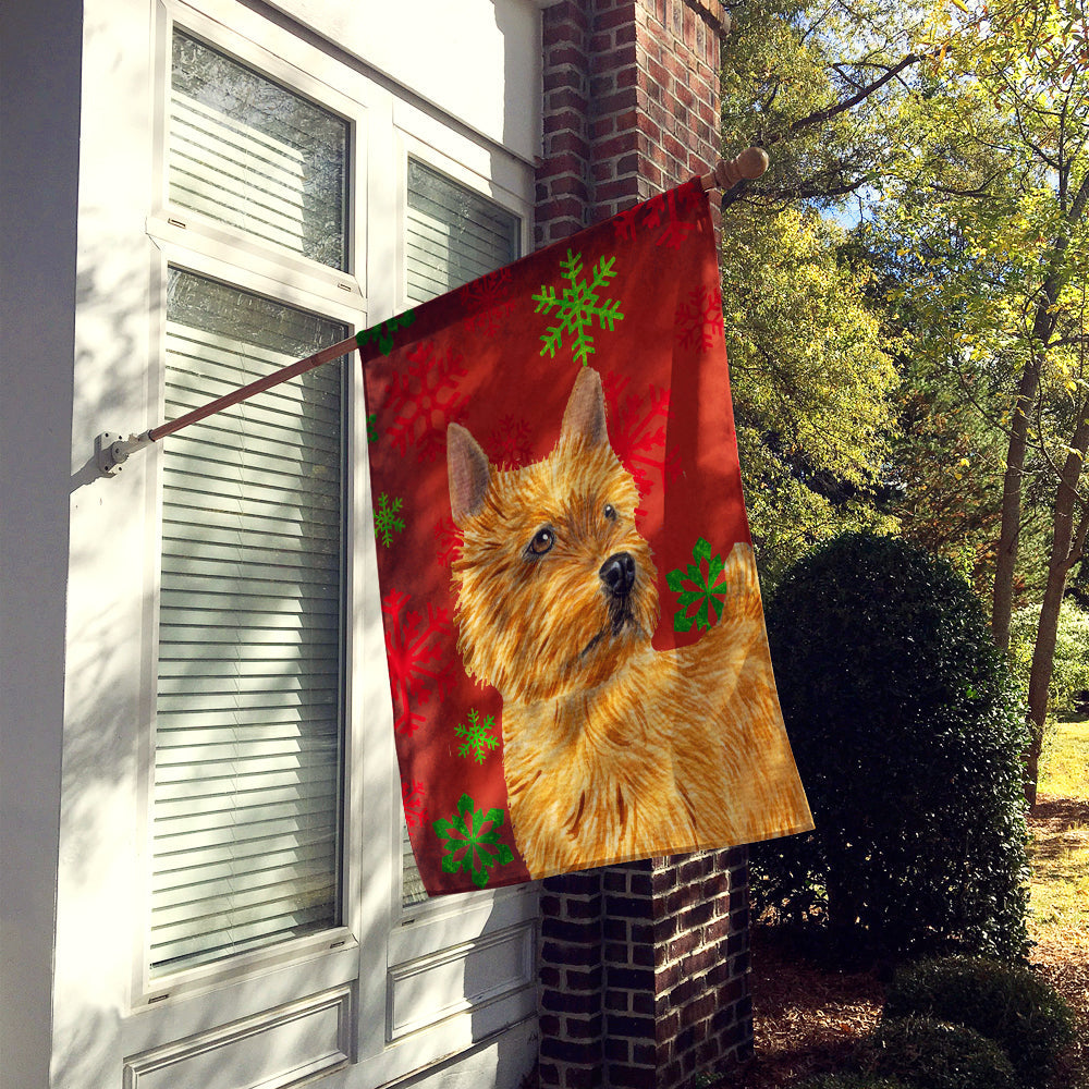 Norwich Terrier Red and Green Snowflakes Holiday Christmas House Flag 28x40 Porch Sleeve Pole Decorative Outside Yard Banner Artwork Wall Hanging, Polyester