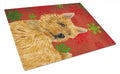 Norwich Terrier Red and Green Snowflakes Holiday Christmas Cutting Board Tempered Glass Kitchen Cutting Surface, Heat Resistant Chopping, Non-Slip Feet, Food Prep & Serving