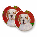 Clumber Spaniel Red and Green Snowflakes Holiday Christmas Set of 2 Cup Holder Car Coasters Absorbent Round Sandstone Coasters Gifts for Men or Women, 2.5, Multicolor