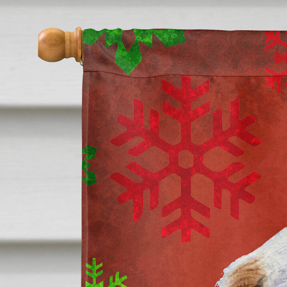 Clumber Spaniel Red and Green Snowflakes Holiday Christmas House Flag 28x40 Porch Sleeve Pole Decorative Outside Yard Banner Artwork Wall Hanging, Polyester