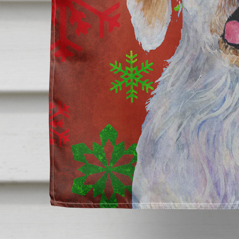Clumber Spaniel Red and Green Snowflakes Holiday Christmas House Flag 28x40 Porch Sleeve Pole Decorative Outside Yard Banner Artwork Wall Hanging, Polyester