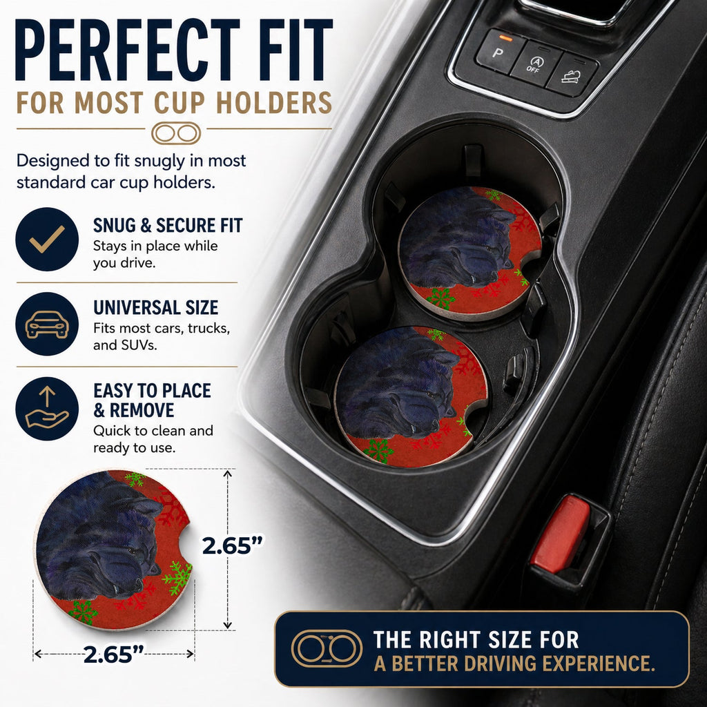 Chow Chow Red and Green Snowflakes Holiday Christmas Set of 2 Cup Holder Car Coasters Absorbent Round Sandstone Coasters Gifts for Men or Women, 2.5, Multicolor