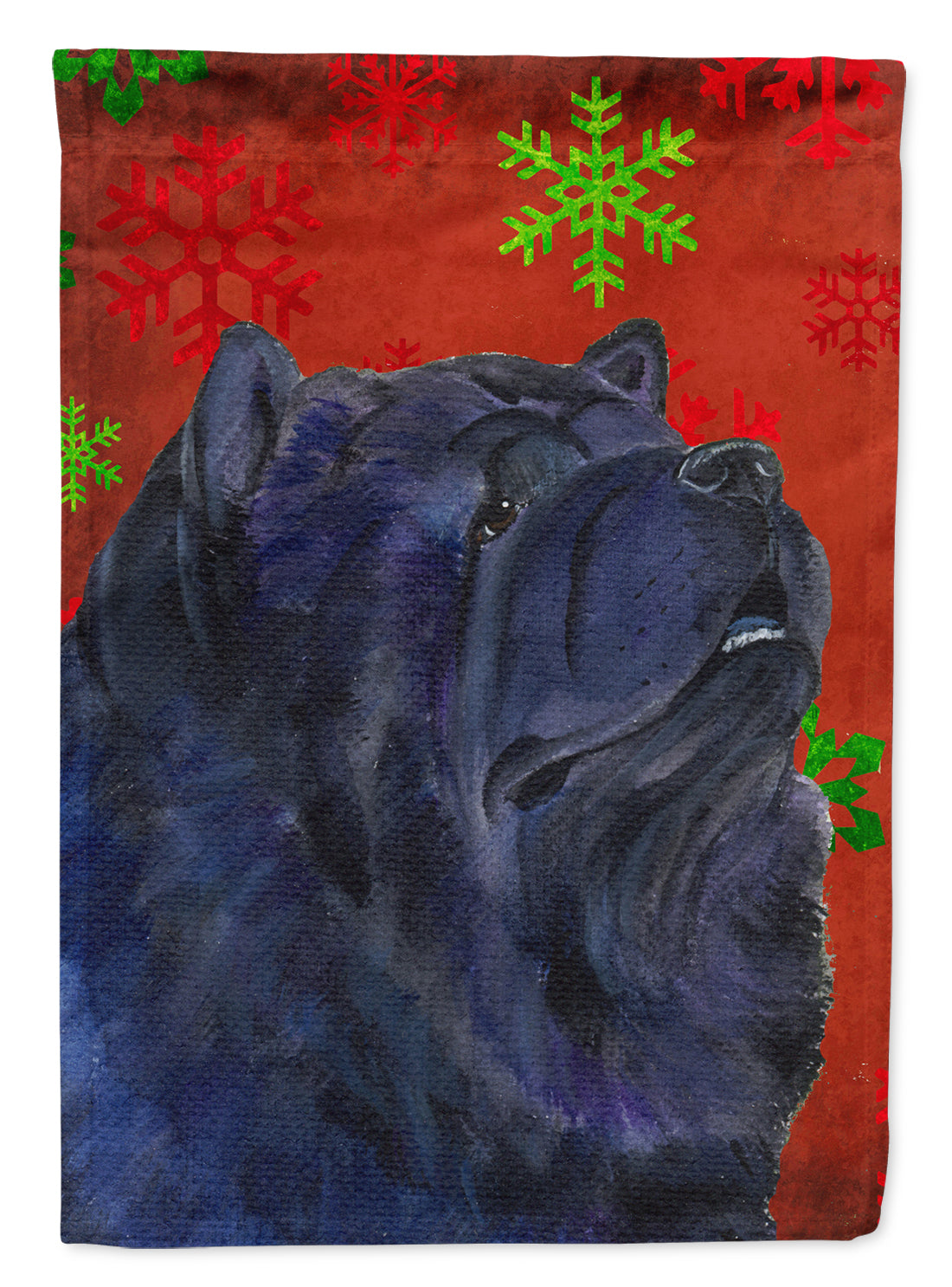 Chow Chow Red and Green Snowflakes Holiday Christmas House Flag 28x40 Porch Sleeve Pole Decorative Outside Yard Banner Artwork Wall Hanging, Polyester