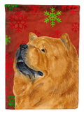 Chow Chow Red and Green Snowflakes Holiday Christmas House Flag 28x40 Porch Sleeve Pole Decorative Outside Yard Banner Artwork Wall Hanging, Polyester