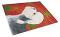 Dandie Dinmont Terrier Red Green Snowflakes Christmas Cutting Board Tempered Glass Kitchen Cutting Surface, Heat Resistant Chopping, Non-Slip Feet, Food Prep & Serving