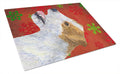 Jack Russell Terrier Red Green Snowflakes Holiday Christmas Cutting Board Tempered Glass Kitchen Cutting Surface, Heat Resistant Chopping, Non-Slip Feet, Food Prep & Serving