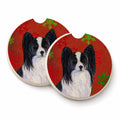 Papillon Red and Green Snowflakes Holiday Christmas Set of 2 Cup Holder Car Coasters Absorbent Round Sandstone Coasters Gifts for Men or Women, 2.5, Multicolor