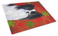 Papillon Red and Green Snowflakes Holiday Christmas Cutting Board Tempered Glass Kitchen Cutting Surface, Heat Resistant Chopping, Non-Slip Feet, Food Prep & Serving