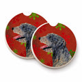 Irish Wolfhound Red and Green Snowflakes Holiday Christmas Set of 2 Cup Holder Car Coasters Absorbent Round Sandstone Coasters Gifts for Men or Women, 2.5, Multicolor