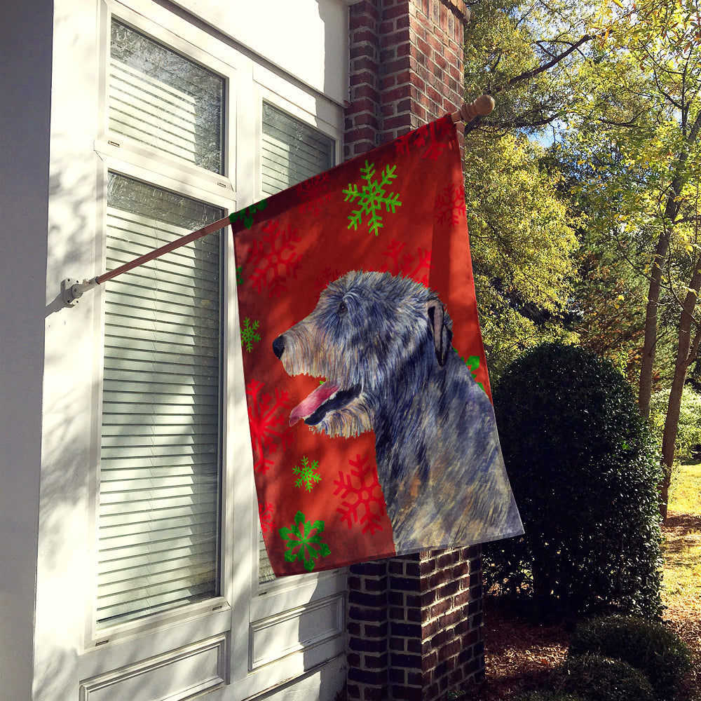 Irish Wolfhound Red and Green Snowflakes Holiday Christmas House Flag 28x40 Porch Sleeve Pole Decorative Outside Yard Banner Artwork Wall Hanging, Polyester