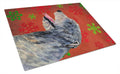 Irish Wolfhound Red and Green Snowflakes Holiday Christmas Cutting Board Tempered Glass Kitchen Cutting Surface, Heat Resistant Chopping, Non-Slip Feet, Food Prep & Serving