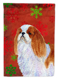 English Toy Spaniel Red and Green Snowflakes Holiday Christmas House Flag 28x40 Porch Sleeve Pole Decorative Outside Yard Banner Artwork Wall Hanging, Polyester
