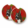 Boxer Red and Green Snowflakes Holiday Christmas Set of 2 Cup Holder Car Coasters Absorbent Round Sandstone Coasters Gifts for Men or Women, 2.5, Multicolor